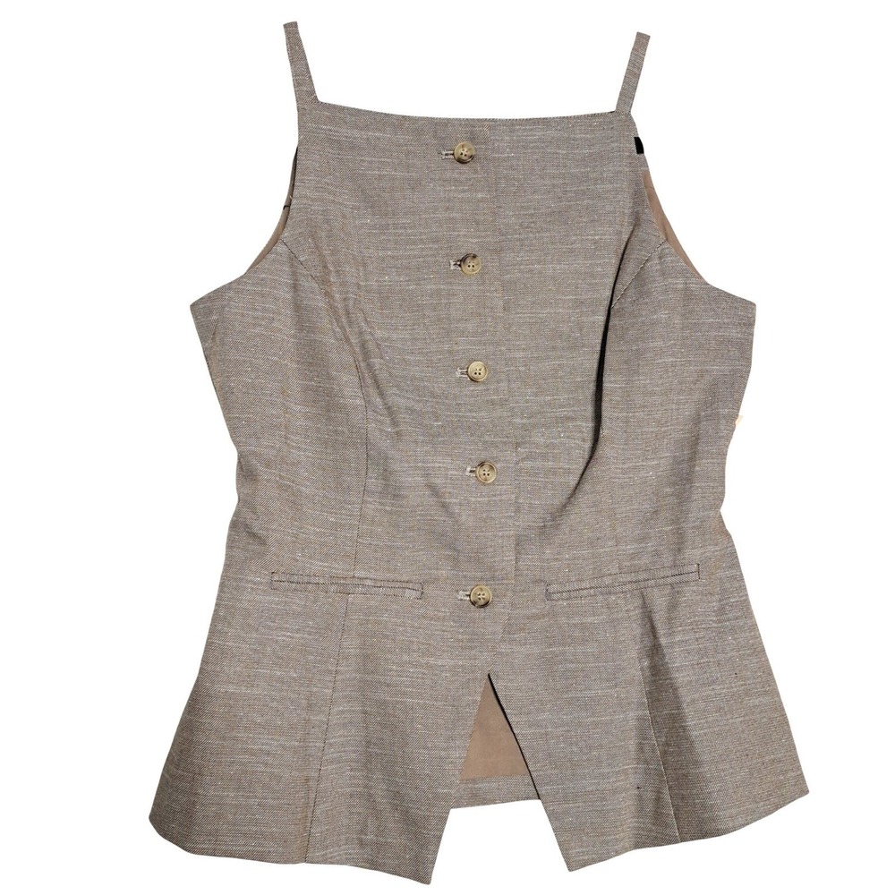 JustFab Womens Small Brown Tan Peplum Tank Top Button Front Square Neck NWT